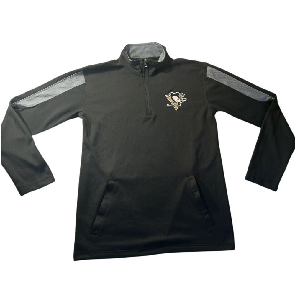 Pittsburgh Penguins NHL 1/4 Zip Pullover Jacket Black Mesh Size L Fan Gear